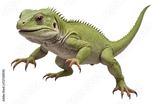 funny iguana animals in full body jumping through the picture isolated against transparent background