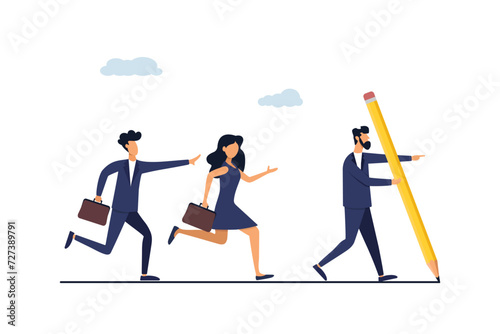 Businessman leader draw line for employees to follow. Leadership to find team direction, manager create strategy or way to achieve success.