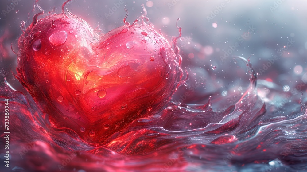 A red heart floats gracefully in a pool of water, surrounded by delicate bubbles. A red heart floats gracefully in a pool of water, surrounded by delicate bubbles.