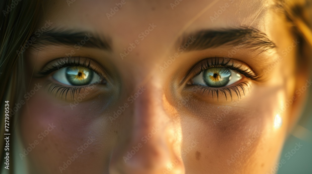 Fototapeta premium Beautiful close up eyes of girly young woman with perfect skin looking at camera