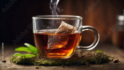 Glass cup with tea, tea bag