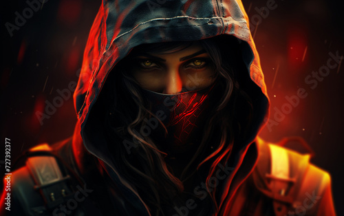 Digital Veil: High Detail Hooded Person Illustration