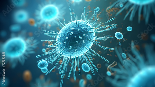 Macroscopic observation of organisms bacteria and cells and viruses under laboratory microscope