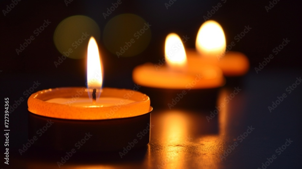 Candles aflame against a dark backdrop, Candles aflame against a dark backdrop,