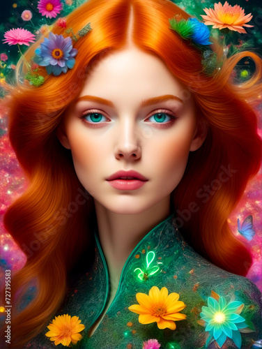 Painting of woman with red hair and flower in her hair. © Констянтин Батыльчук