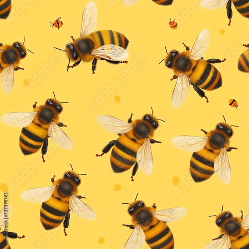 Vibrant Cartoon Bees on Yellow Background © Raad