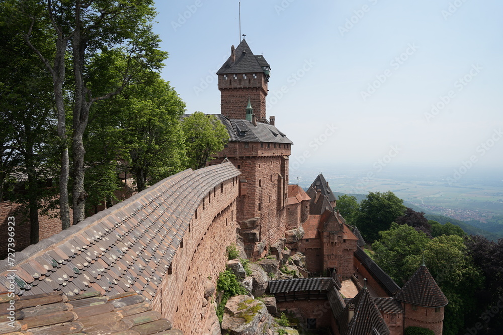 Chateau du Haut-Koenigsbourg, beautiful historic castle on the hill above Colmar, France, popular tourist landmark