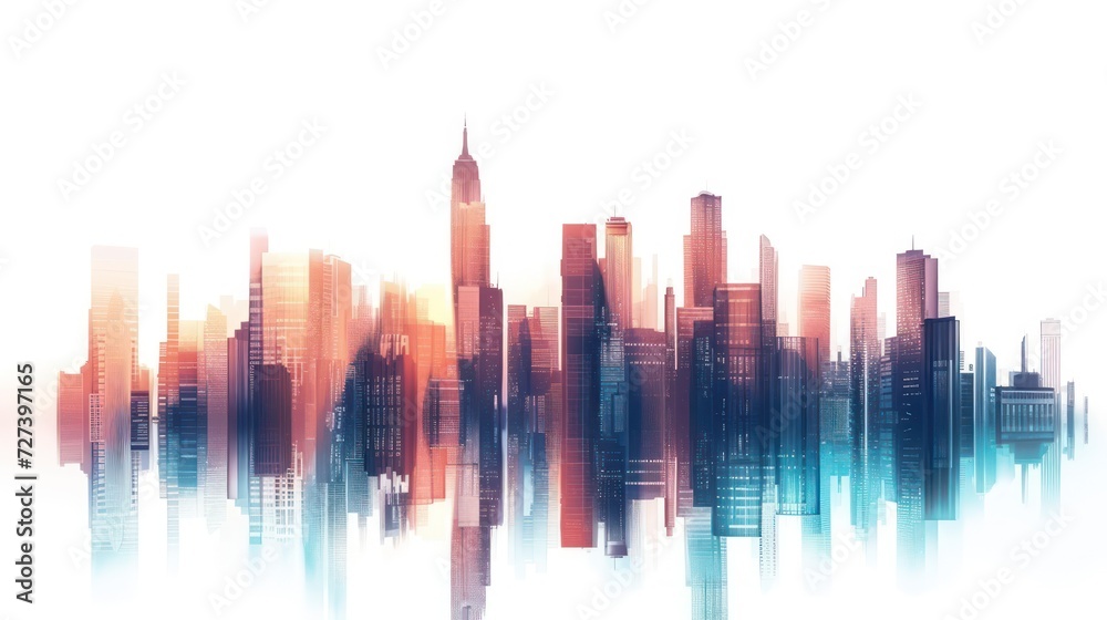 illustration of a construction site for skyscrapers, featuring the evolution of high-rise office and urban buildings. White background isolation