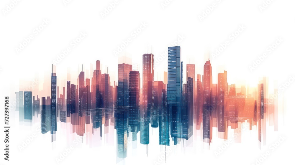 Simple illustration depicting the construction site of skyscrapers, showcasing the development of high-rise office and urban buildings, isolated on a white background