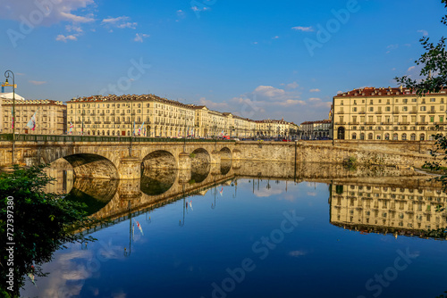 Fototapeta Naklejka Na Ścianę i Meble -  Ponte Vittorio Emanuele I is the oldest existing bridge in Turin. 