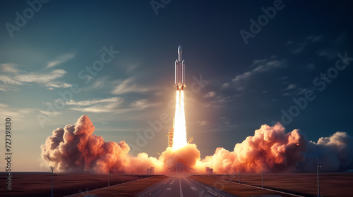 Rocket taking off illustration, symbolizing ambition, innovation and discovery photo