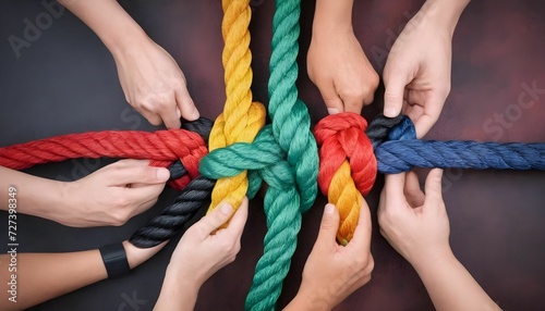 Strong diverse network rope team concept integrate braid color background cooperation empower power created with generative ai