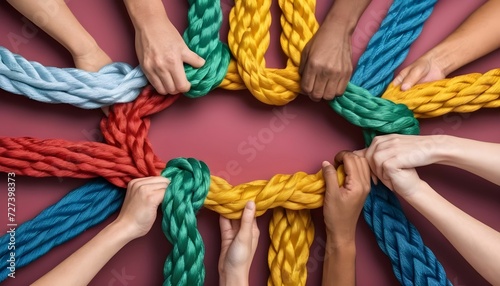 Strong diverse network rope team concept integrate braid color background cooperation empower power created with generative ai