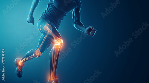 Visualizing Discomfort: 3D Illustration Showcasing a Running Man with Highlighted Knee Joint, Emphasizing the Challenge of Joint Diseases in Medical Contexts
