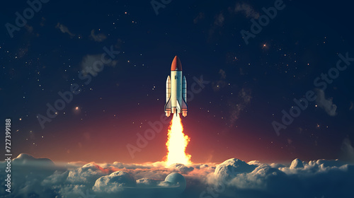 Rocket taking off illustration  symbolizing ambition  innovation and discovery