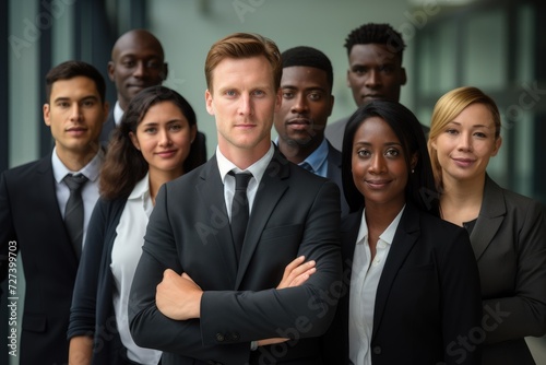 Business People Posing for Professional Group Photo With Smiling Faces in Office Setting, portrait shot diverse group of business professionals Modern multi ethnic business team, AI Generated