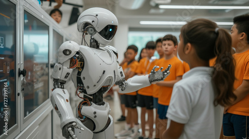 A cutting-edge robotics lab with AI-powered robots, inspiring students to embrace technological innovation. photo