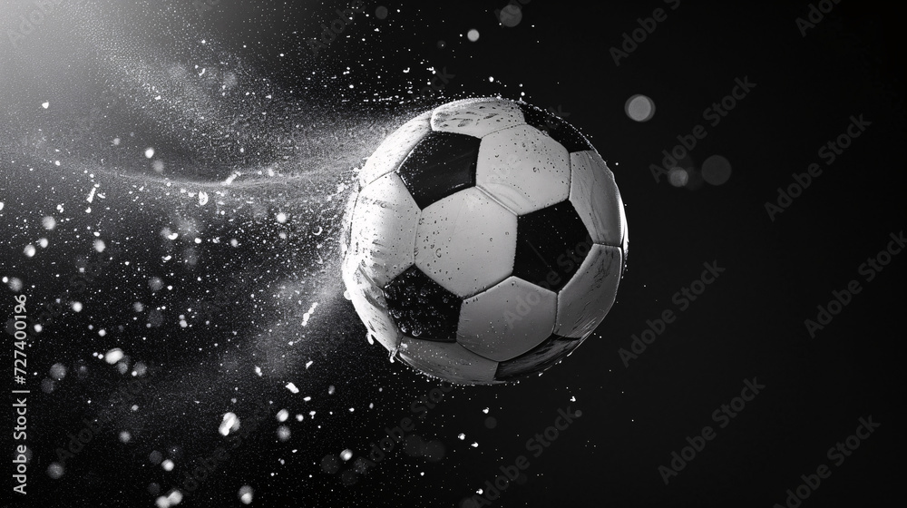 Naklejka premium kinetic energy of a suspended soccer ball frozen in mid-air