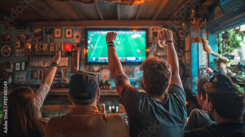 Group of People Watching a Football Game on TV