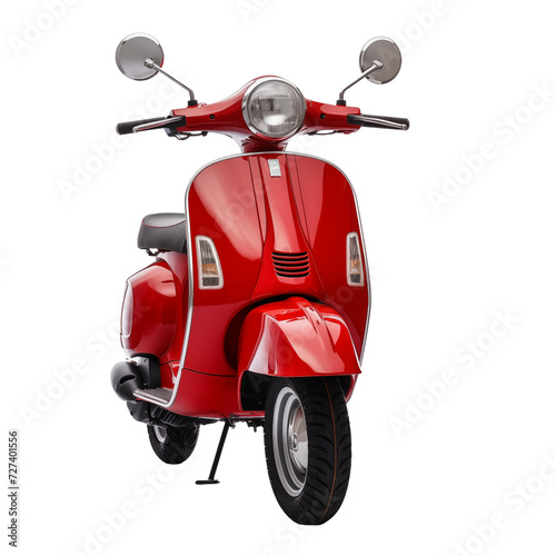 Red vintage scooter. Classic Scooter isolated on transparent and white background. Ideal for use in advertising. Generative ai