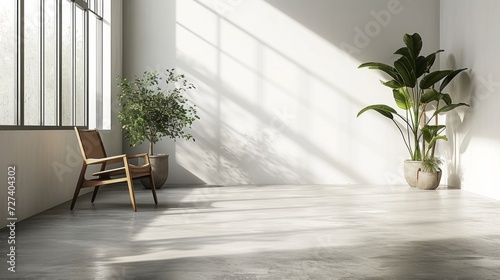 A stark  monochromatic concrete floor  embracing the essence of minimalism in interior design.