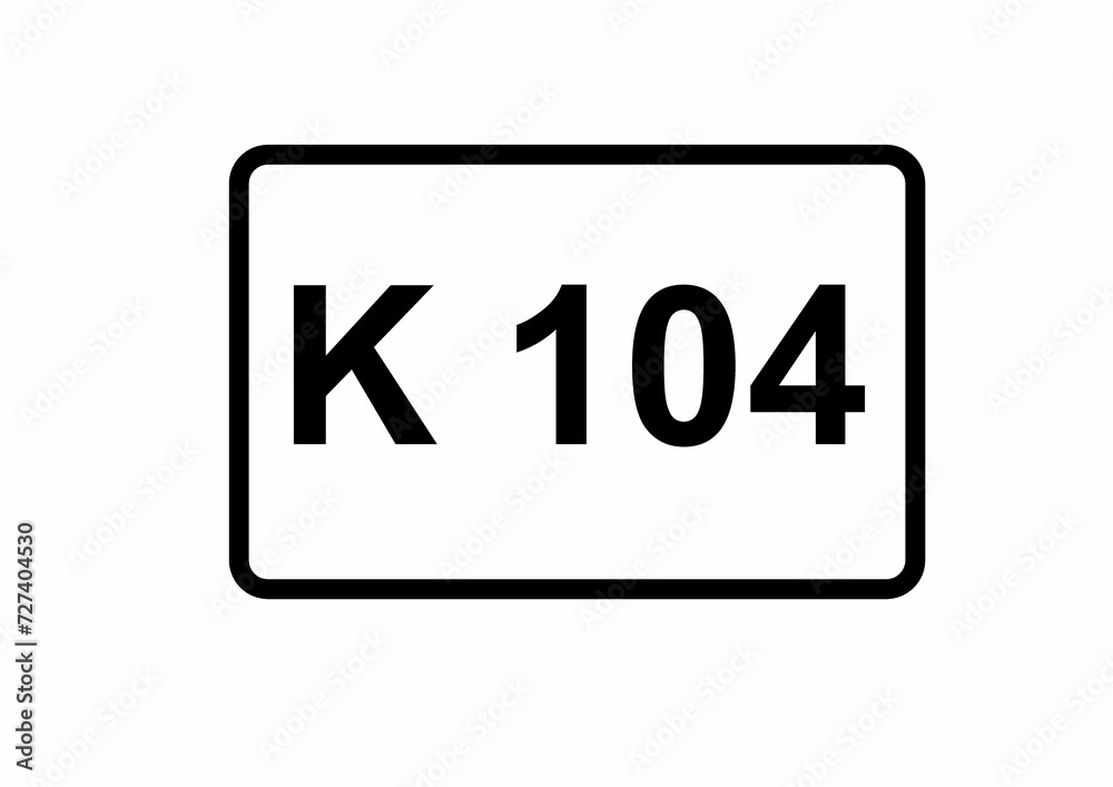 Illustration eines Kreisstraßenschildes der K 104 in Deutschland Illustration eines Kreisstraßenschildes der K 104 in Deutschland
