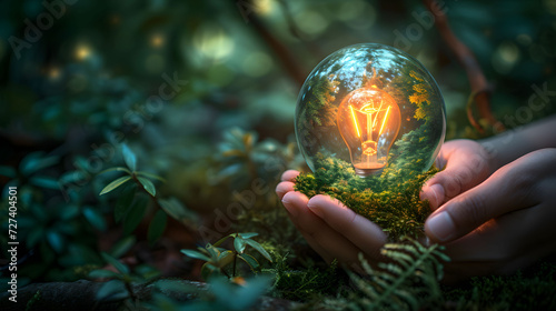 person holds a glass ball in the forest, in the style of reimagined by industrial light and magic