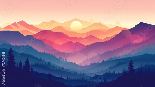 Abstract contemporary mid century aesthetic sunrise boho style landscapes background. Generated AI
