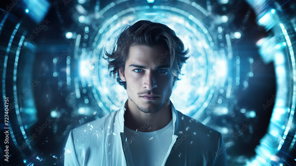 Obraz premium Portrait of a young man and technology