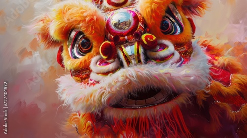Close-up perspective on the energetic Lion Dance during the Chinese Spring Festival.