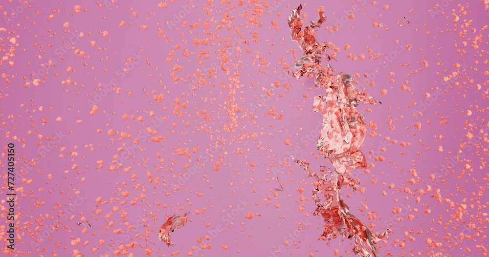 Valentine day background. Red ballon flying. Falling hearts on pink background