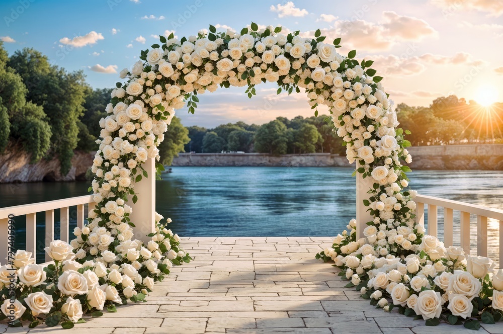 Romantic Wedding Archway Overlooking the Lake