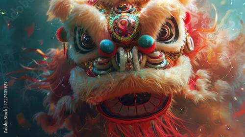 Close-up capture of the Lion Dance during the Chinese Spring Festival