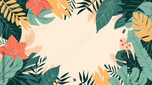 Illustration hand drawn plants and leaves flat style with copy space background. Generated AI image