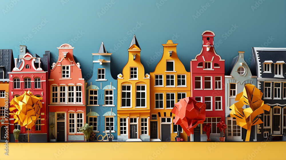 rchitectural Elegance: Papercut Cityscape of Amsterdam's Downtown Charm. Generative AI