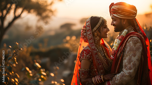 Indian couple at the wedding ceremony, Traditional Indian wedding, Generative AI