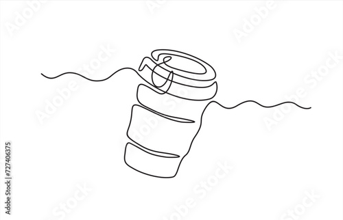 Coffee, tea paper cup. Continuous line drawing.