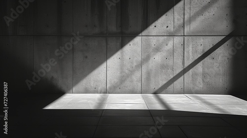 Geometric patterns of shadow and light on a concrete surface, evoking modern ...