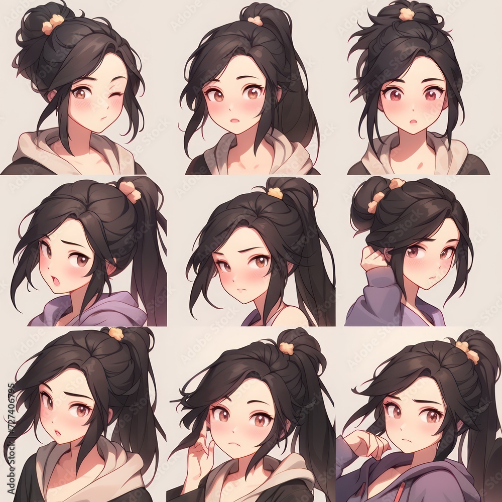 Beautiful anime girl avatars set. Beautiful anime girl avatars set.