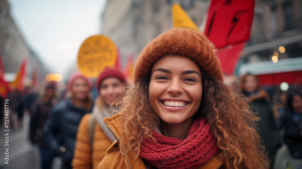 International Women's day, march 8 : Feminist protest with women expressing empowerment and leadership to achieve woman's rights International Women's day, march 8 : Feminist protest with women expressing empowerment and leadership to achieve woman's rights