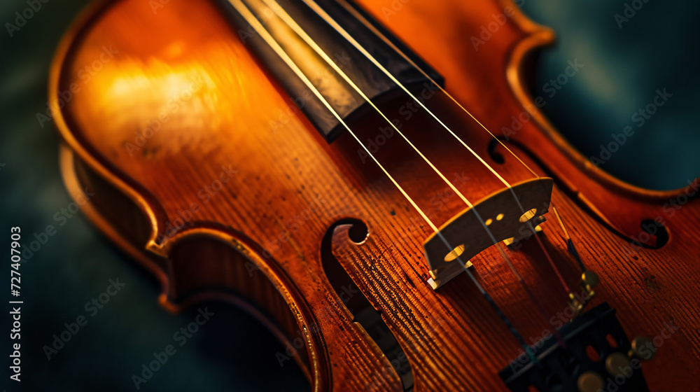 Fototapeta premium harmony of musical instruments, focusing on the elegant curves of a violin 