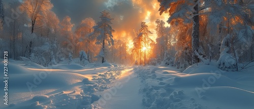 Sunlight Filters Through Snow-Covered Trees © DigitalMuseCreations
