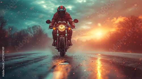 Person Riding Motorcycle on Wet Road