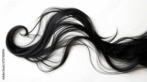 Black horsehair, ponytail or mane, lock of hair on a white background