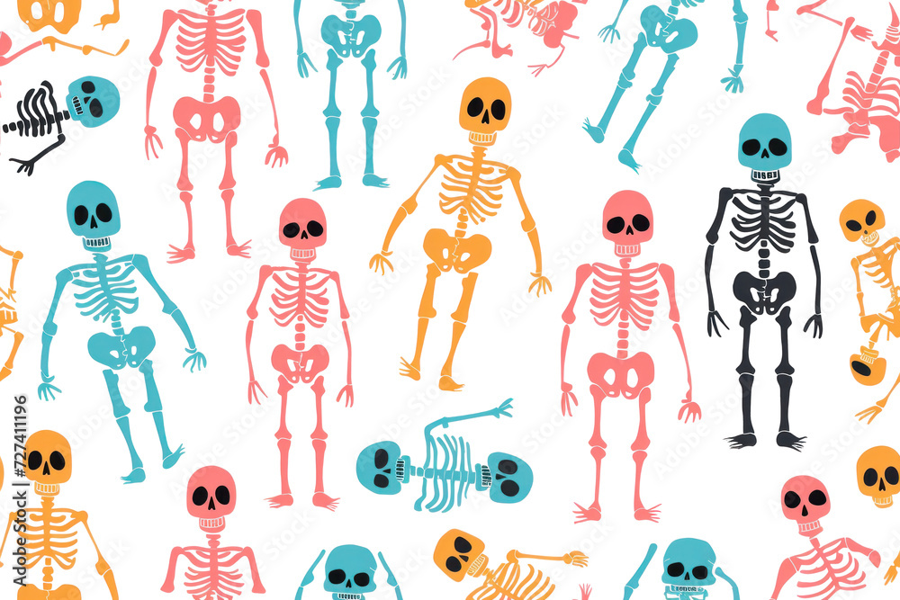 Pastel Halloween Pattern with Cute Skeletons Pastel Halloween Pattern with Cute Skeletons