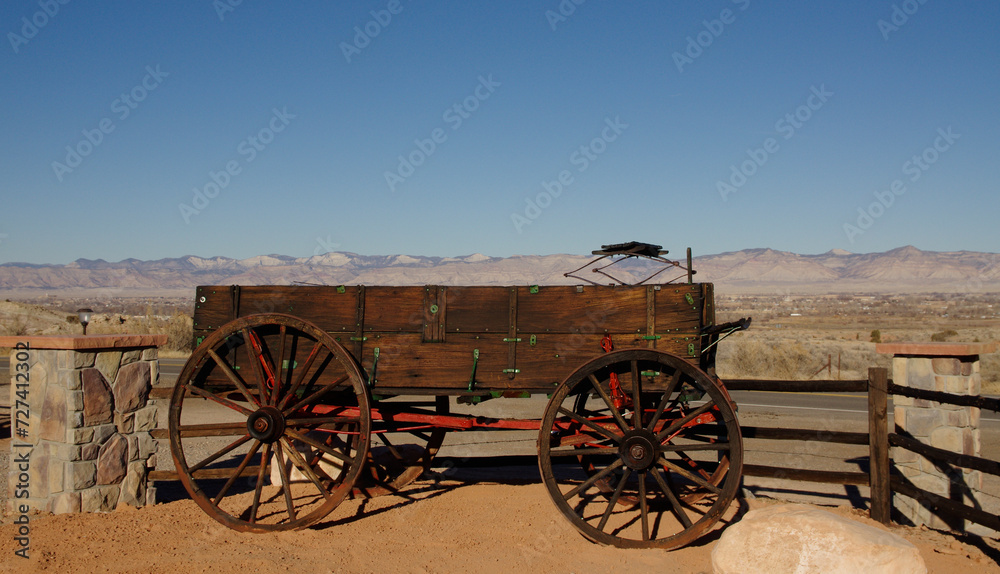old carriage in the desert use for supplies and transporting people
