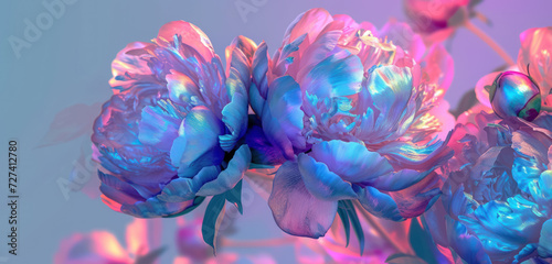 Abstract holographic foil peony flowers in vibrant colors #727412780