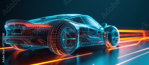 Futuristic wireframe a sports car with modern digital light technology. Generated AI image photo