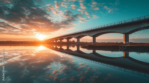 A viaduct bridge crossover a canal of highway A59 during sunrise