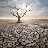 Dry land with dead tree in the desert, Conceptual image, Ai Generated